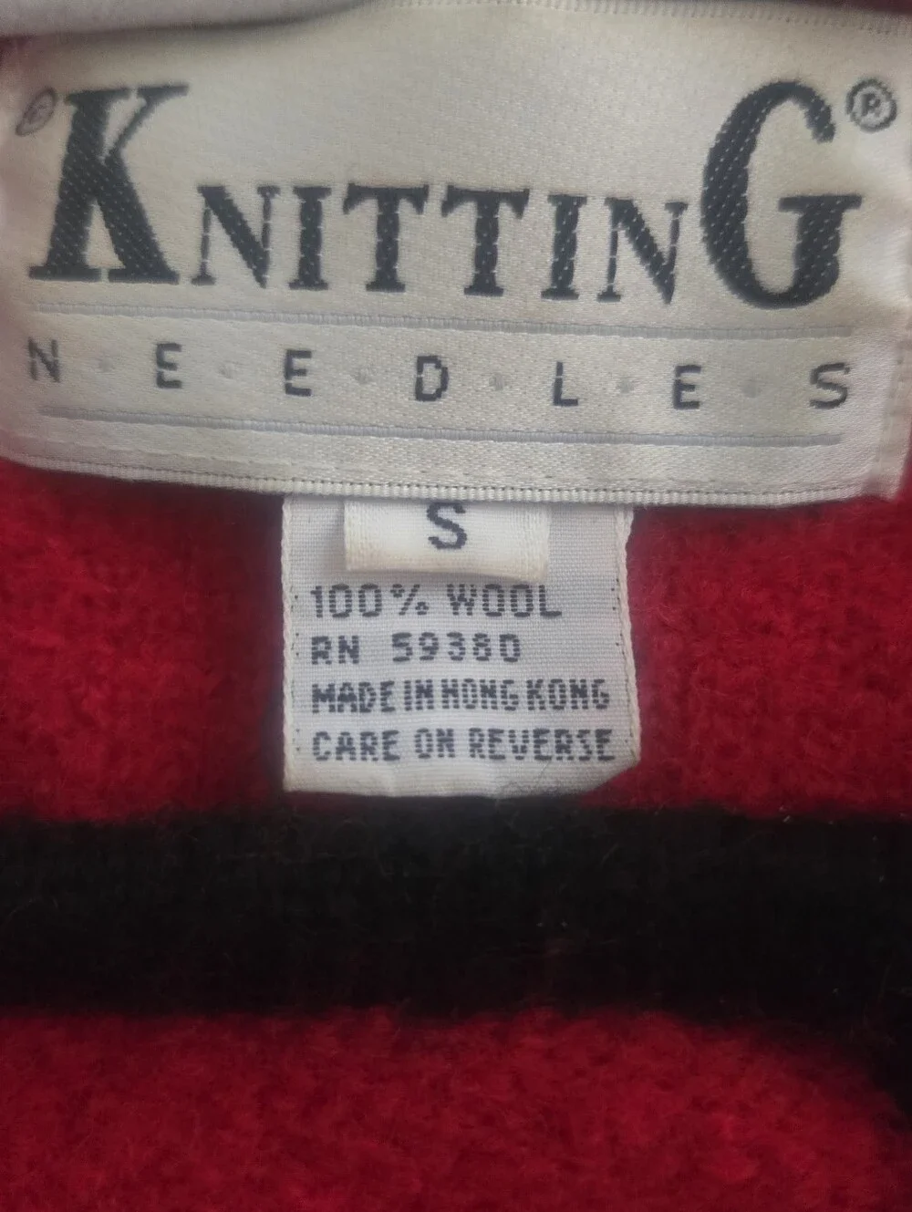 Vtg 80s 90s 100% WOOL Pea Coat, Red + Black Trim, Double Breasted, S